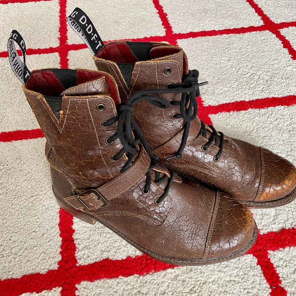 John Fluevog Brown Leather Boot with Buckle